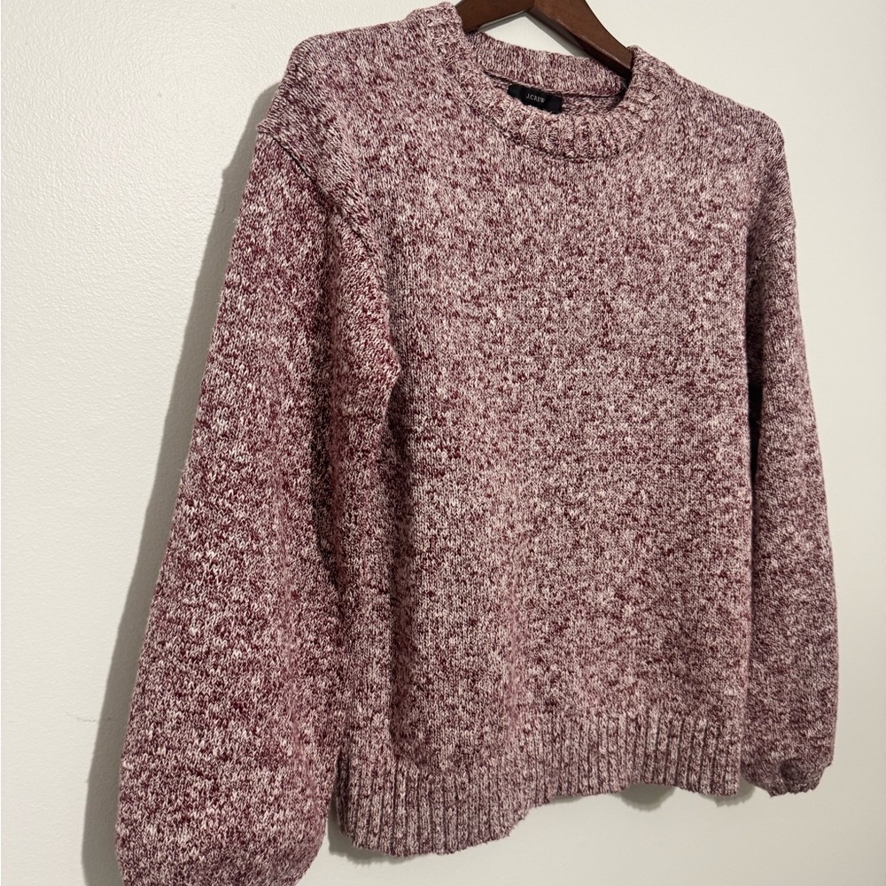 J. Crew Women’s Puff Sleeve Pullover Knit Sweater Cotton  Linen Blend Medium Red - Picture 2 of 8